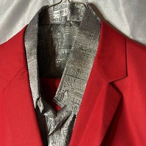 YFFUSHI Slim Fit Two Piece One Button Suit Red, With THAI SILK Shirt Like New